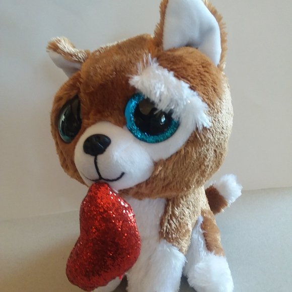 Plush Valentine Puppy Dog w/Sparkling Red Heart Stuffed Animal Toy 6.5" - Picture 2 of 8